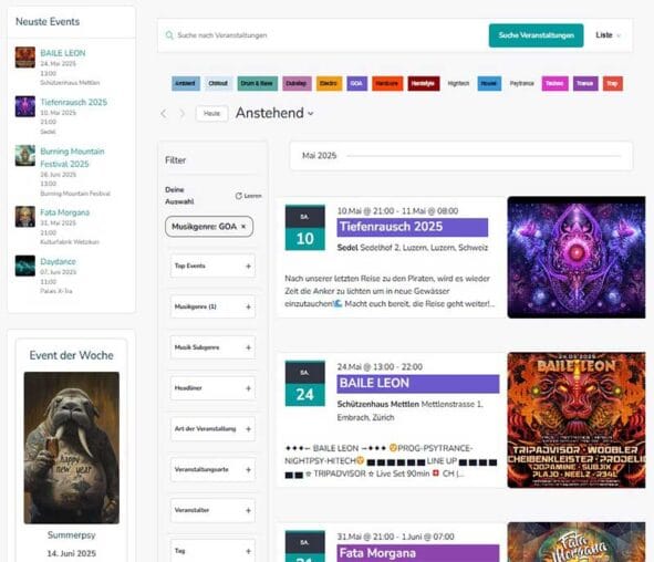 Events Listenansicht